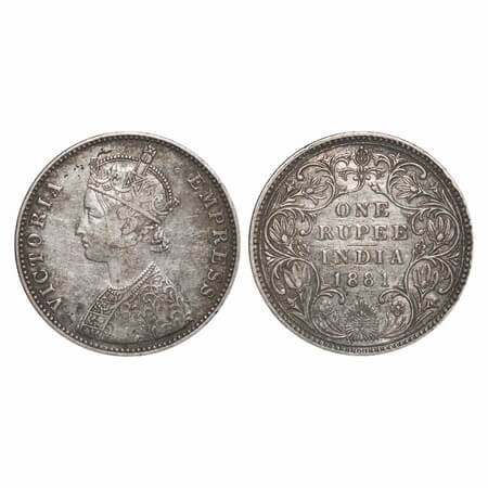 Victoria Empress, Silver, Rupee, 1881, Bombay Mint, A3/II(iv), Dot. F. Prid 157. GK 469. V