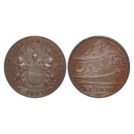 Madras Presidency, Copper XX (Twenty) Cash, 12.29g (Heavy Issue), Struck at Soho Mint, 180