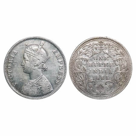 Victoria Empress, Silver, Rupee, 1881, Bombay Mint, A3/II(iv), Dot. F. Prid 157. GK 469. V