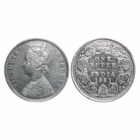 Victoria Empress, Silver, Rupee, 1881, Bombay Mint, A3/I, Dot. F. Prid 158. GK 470. Very F