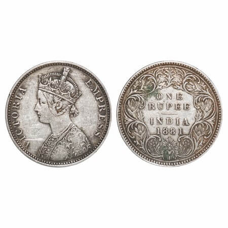 Victoria Empress, Silver, Rupee, 1881, Bombay Mint, A3/I, Dot. F. Prid 158. GK 470. Very F