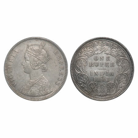 Victoria Empress, Silver, Rupee, 1881, Calcutta Mint, A1/I, 'C' incused. F. Prid 119. GK 4