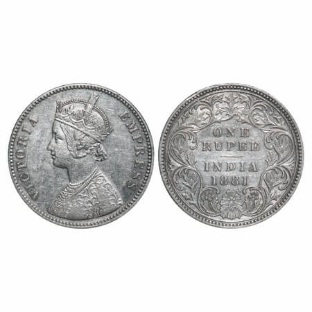 Victoria Empress, Silver, Rupee, 1881, Calcutta Mint, A1/I, 'C' incused. F. Prid 119. GK 4