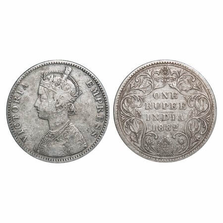 Victoria Empress, Silver, Rupee, 1882, Bombay Mint, A3/II(iv), Dot. F. Prid 159. GK 473. A