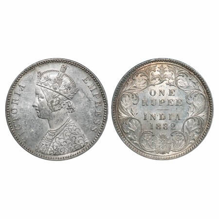 Victoria Empress, Silver, Rupee, 1882, Bombay Mint, A3/I, Dot. F. Prid 160. GK 474. Almost
