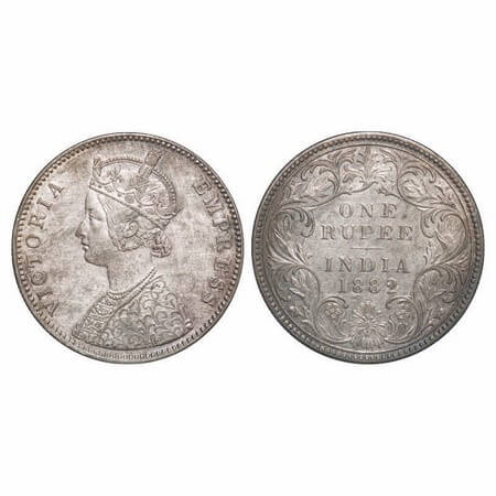 Victoria Empress, Silver, Rupee, 1882, Bombay Mint, A3/I, Dot. F. Prid 160. GK 474. Uncirc