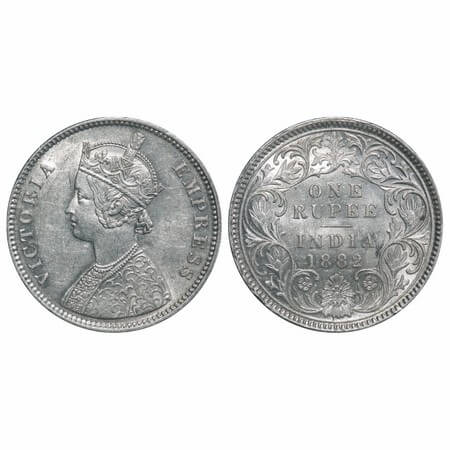 Victoria Empress, Silver, Rupee, 1882, Calcutta Mint, A1/I, 'C' incused. F. Prid 120. GK 4