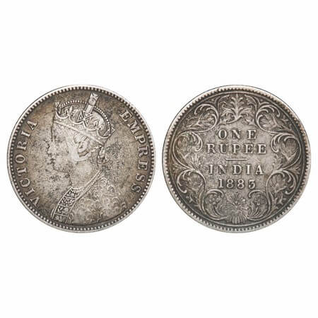 Victoria Empress, Silver, Rupee, 1883, Bombay Mint, A3/I, No dot. F. Prid 161. GK 476. Ver