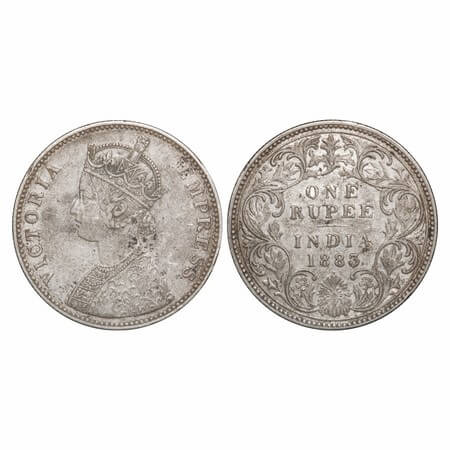 Victoria Empress, Silver, Rupee, 1883, Bombay Mint, A1(i)/II, 'B' raised & dot, Dual mint 