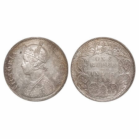 Victoria Empress, Silver, Rupee, 1883, Bombay Mint, A3/I, 'B' raised. F. Prid 164. GK 482.