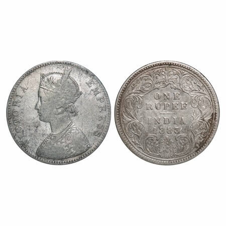 Victoria Empress, Silver, Rupee, 1883, Bombay Mint, A3/I, 'B' raised. F. Prid 164. GK 482.