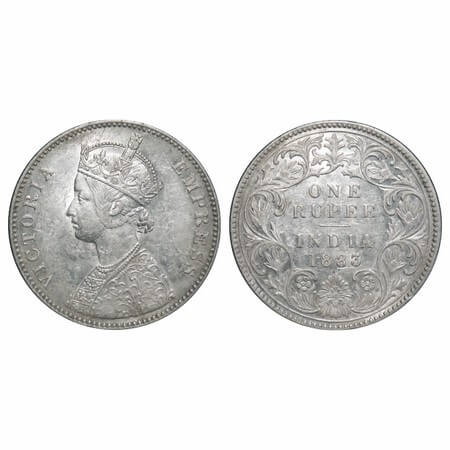Victoria Empress, Silver, Rupee, 1883, Bombay Mint, A3/I, 'B' raised. F. Prid 164. GK 483.