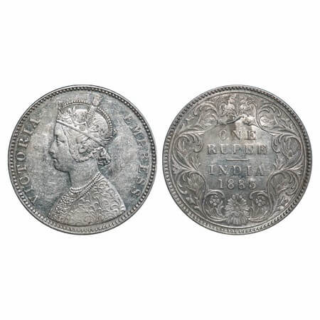 Victoria Empress, Silver, Rupee, 1883, Bombay Mint, A3/I, 'B' raised. F. Prid 164. GK 483.
