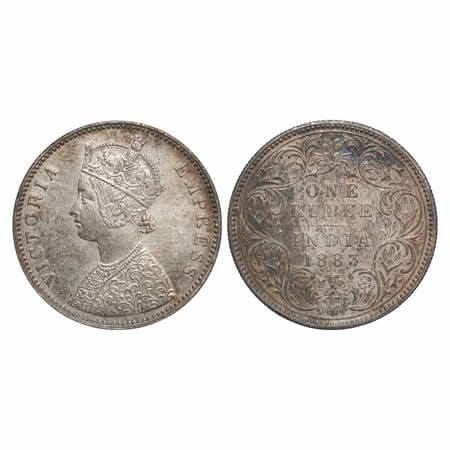 Victoria Empress, Silver, Rupee, 1883, Bombay Mint, A3/I, 'B' raised. F. Prid 164. GK 483.