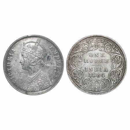 Victoria Empress, Silver, Rupee, 1884, Bombay Mint, A3/I, 'B' raised. F. Prid 167. GK 489.
