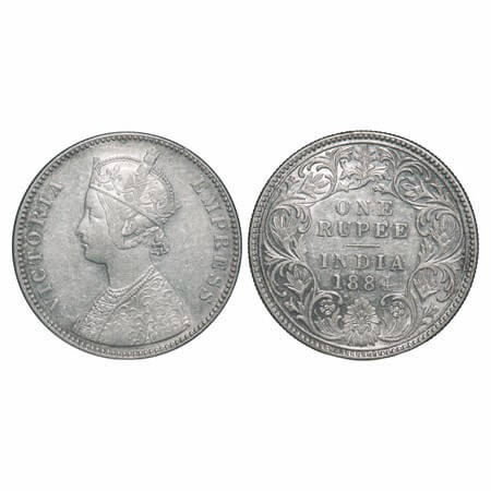 Victoria Empress, Silver, Rupee, 1884, Bombay Mint, A3/I, 'B' raised. F. Prid 167. GK 489.