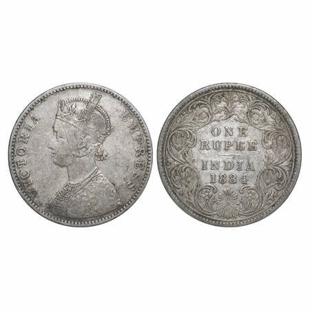 Victoria empress, Silver, Rupee, 1884, Bombay Mint, A1(i)/I, 'B' raised, Obv of Calcutta M