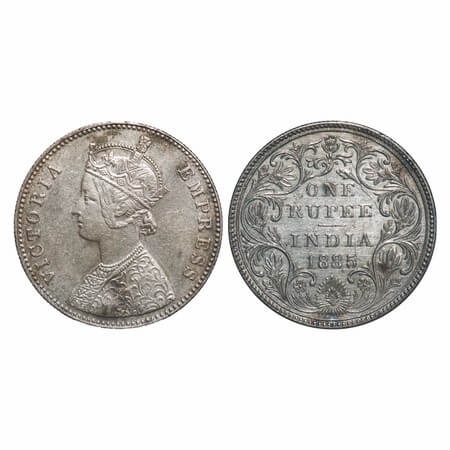 Victoria Empress, Silver, Rupee, 1885, Bombay Mint, A1(i)/II(i), 'B' raised, Obv of Calcut