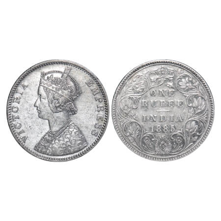 Victoria Empress, Silver, Rupee, 1885, Bombay Mint, A3/II(i), 'B' raised, Top stroke of nu