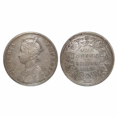 Victoria Empress, Silver, Rupee, 1885, Bombay Mint, A3/II(i), 'B' raised (top and bottom),