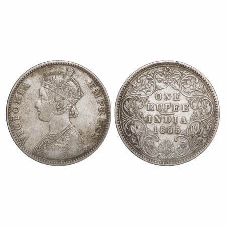 Victoria Empress, Silver, Rupee, 1885, Bombay Mint, A3/II(iv). F. Prid Unlisted. GK 500. V