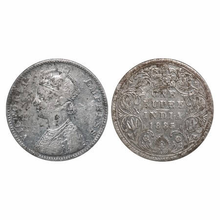 Victoria Empress, Silver, Rupee, 1885, Bombay Mint, A3/II(vi), 'B' raised. F. Prid Unliste