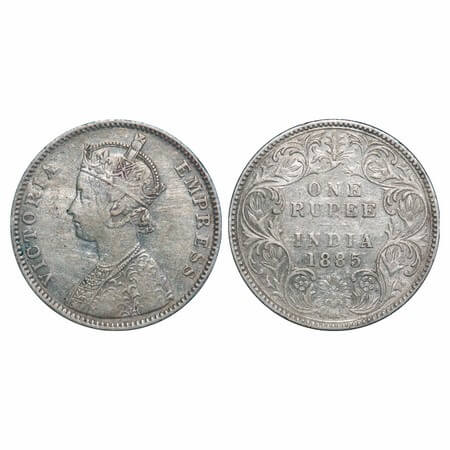 Victoria Empress, Silver, Rupee, 1885, Bombay Mint, A3/I, 'B' raised, Double strucked lett