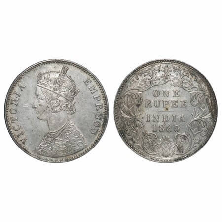 Victoria Empress, Silver, Rupee, 1885, Bombay Mint, A3/I, 'B' raised. F. Prid 169. GK 503.