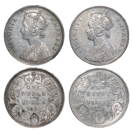 Victoria Empress, Silver, Rupee, (2 coins), 1885, Bombay Mint, A3/II(i), 'B' incused, 1) T