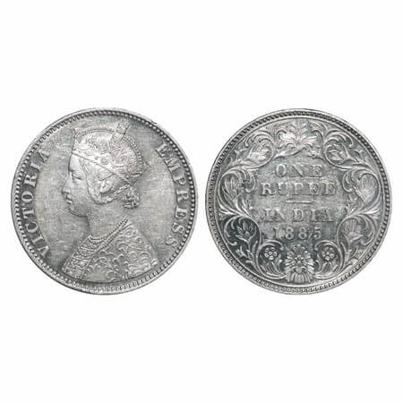 Victoria Empress, Silver, Rupee, 1885, Bombay Mint, C2/I, 'B' incused. F. Prid 170. GK 508