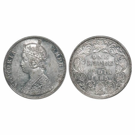 Victoria Empress, Silver, Rupee, 1885, Bombay Mint, C2/I, 'B' incused. F. Prid 170. GK 508