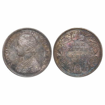 Victoria Empress, Silver, Rupee, 1885, Bombay Mint, C2/I, 'B' incused. F. Prid 170. GK 508