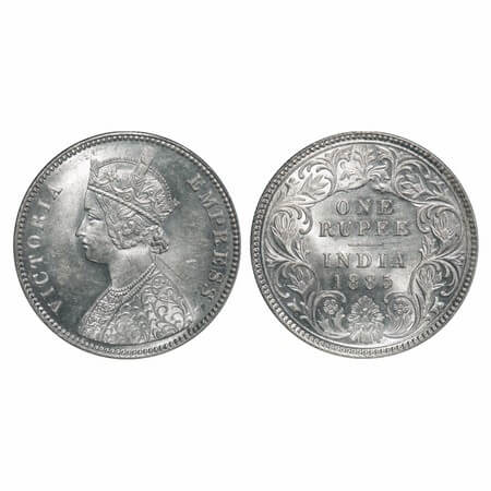 Victoria Empress, Silver, Rupee, 1885, Calcutta Mint, A1/I, 'C' incused, Top stroke of num