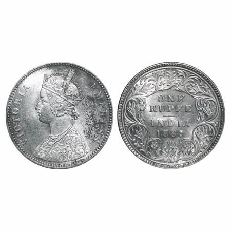 Victoria Empress, Silver, Rupee, 1885, Calcutta Mint, A1/I, 'C' incused, Top stroke of num