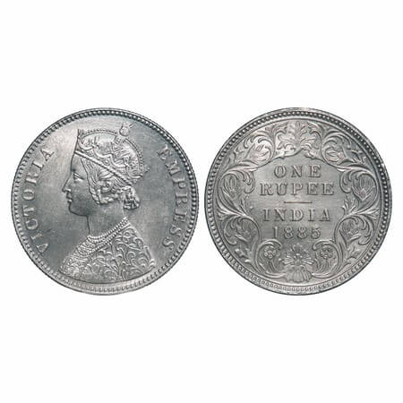 Victoria Empress, Silver, Rupee, 1885, Calcutta Mint, A1/I, 'C' incused, Top stroke of num