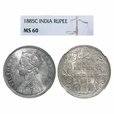 Victoria Empress, Silver, Rupee, 1885, Calcutta Mint, A1/I, 'C' incused, Top stroke of num