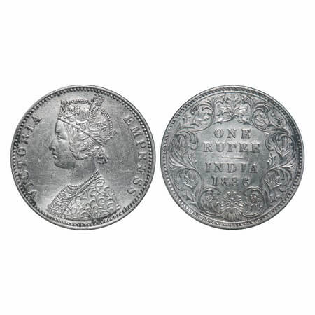 Victoria Empress, Silver, Rupee, 1886, Bombay Mint, C2/I, 'B' incused. F. Prid 171. GK 523