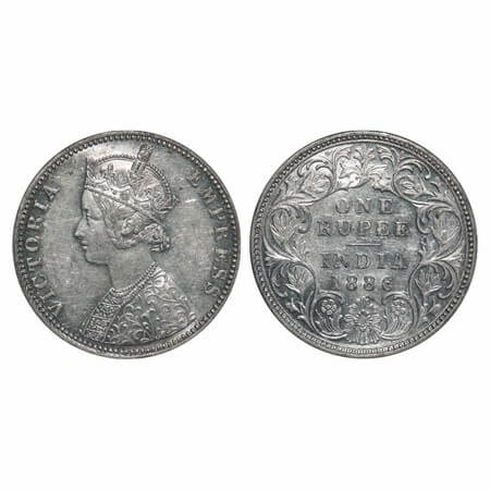 Victoria Empress, Silver, Rupee, 1886, Bombay Mint, C2/I(i), 'B' incused. F. Prid Unlisted