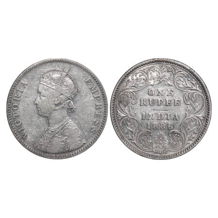 Victoria Empress, Silver, Rupee, 1886, Bombay Mint, A3/I, 'B' incused. F. Prid Unlisted. G