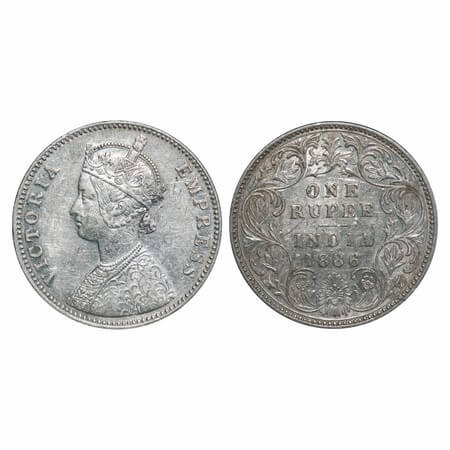 Victoria Empress, Silver, Rupee, 1886, Bombay Mint, A3/I, 'B' incused. F. Prid Unlisted. G