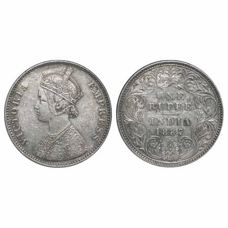 Victoria Empress, Silver, Rupee, 1887, Bombay Mint, A3/I, 'B' incused, Traces of numeral 6