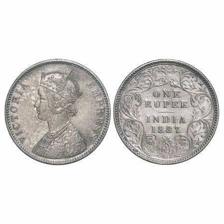 Victoria Empress, Silver, Rupee, 1887, Bombay Mint, A3/I(i), 'B' incused, B incused invert