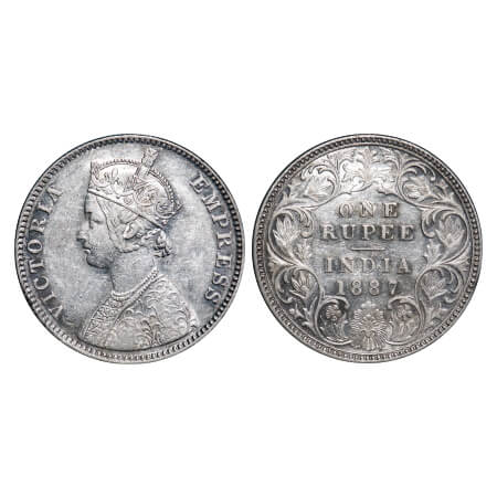 Victoria Empress, Silver, Rupee, 1887, Bombay Mint, A3/I(i), 'B' incused, 'B' incused inve