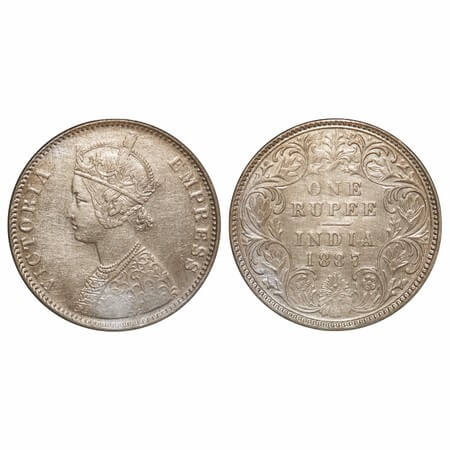 Victoria Empress, Silver, Rupee, 1887, Bombay Mint, A3/I(i), 'B' incused, Traces of numera