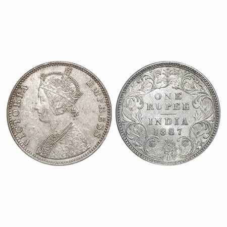 Victoria Empress, Silver, Rupee, 1887, Bombay Mint, C2/I(i), 'B' incused, 'B' incused inve