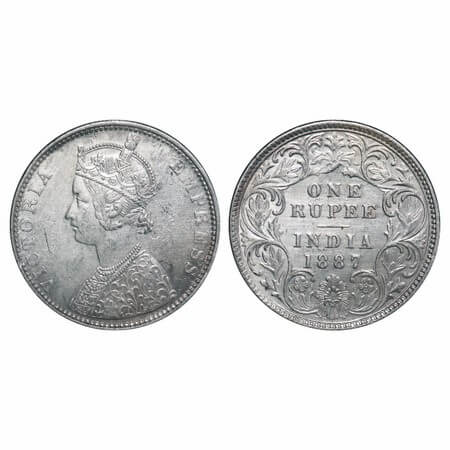 Victoria Empress, Silver, Rupee, 1887, Bombay Mint, C2/I(ii), 'B' incused, 'B' incused inv