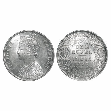 Victoria Empress, Silver, Rupee, 1887, Calcutta Mint, A4/I(i), 'C' incused, Thick numeral 