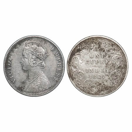 Victoria Empress, Silver, Rupee, 1887, Calcutta Mint, C3/I(i), 'C' incused. F. Prid 128. G