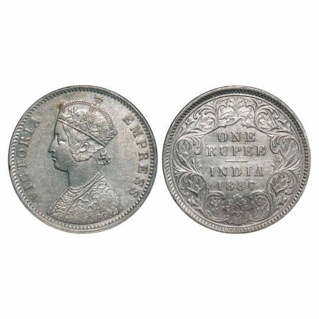 Victoria Empress, Silver, Rupee, 1887, Calcutta Mint, C3/I(i), 'C' incused. F. Prid 128. G