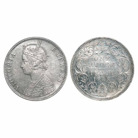 Victoria Empress, Silver, Rupee, 1888, Bombay Mint, C2/I, 'B' raised. F. Prid 174. GK 551.